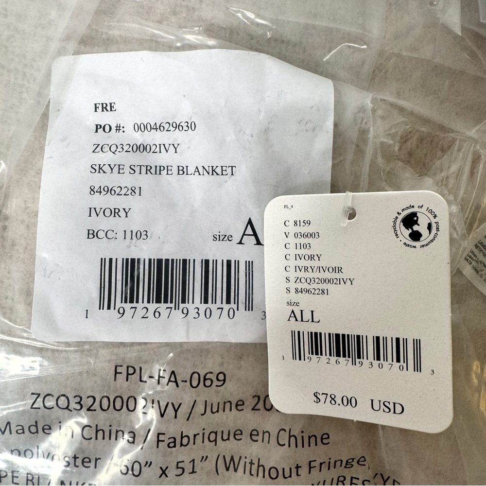 NWT Free People Skye Stripe Fringe Throw Blanket Ivory - Picture 5 of 6